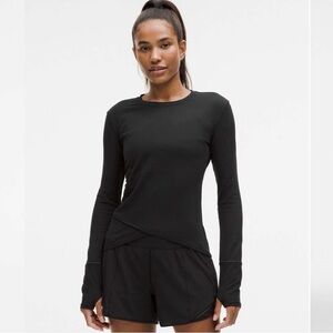 Lululemon Rulu Gathered-Waist Long-Sleeve Running Top Black size medium